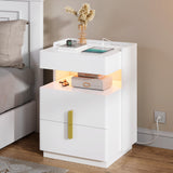 Nightstand with Charging Station & LED Lights, Night Stands with 2 Drawers for Bedroom