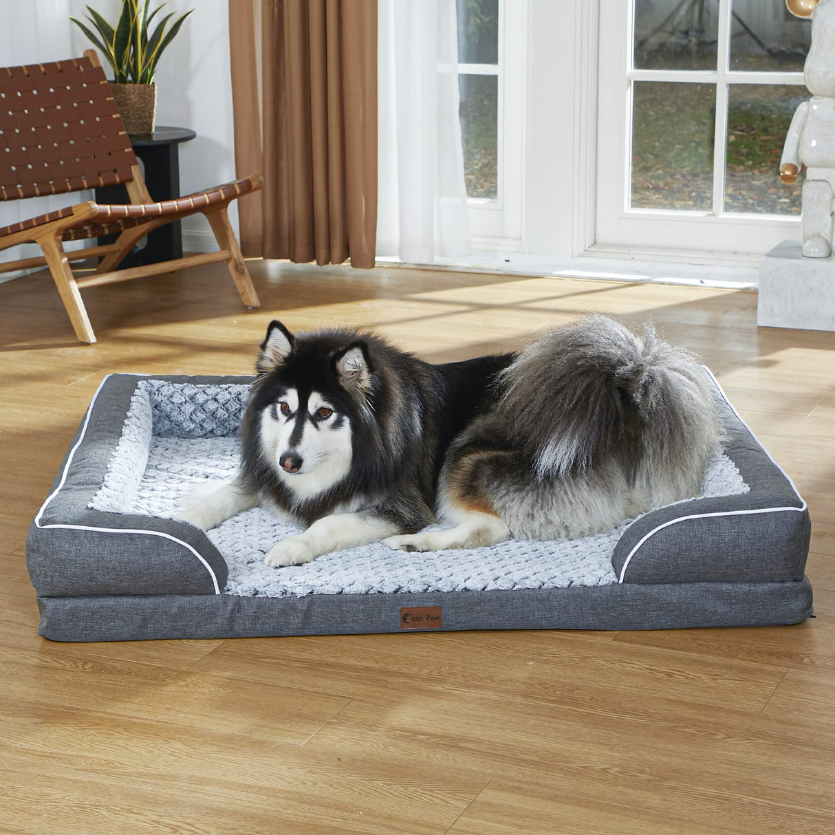 Casa Paw Memory Foam XL Dog Bed with Bolsters, Cooling Dog Beds for Extra Large Dogs, Waterproof Orthopedic Dog Bed with Removable Washable Cover and Nonskid Bottom(X-Large,Dark Grey)