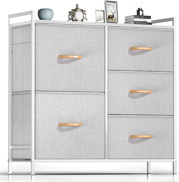 Dresser for Bedroom, 5 Chests of Drawers, Dresser for Closet with Fabric Bins,