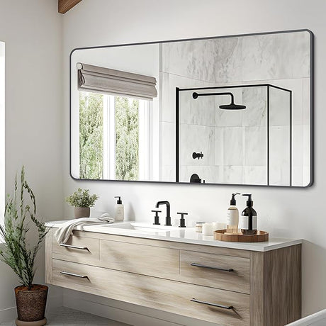 Black Bathroom Mirror for Wall, 72x30 Inch Rectangle Mirrors with Metal Frame