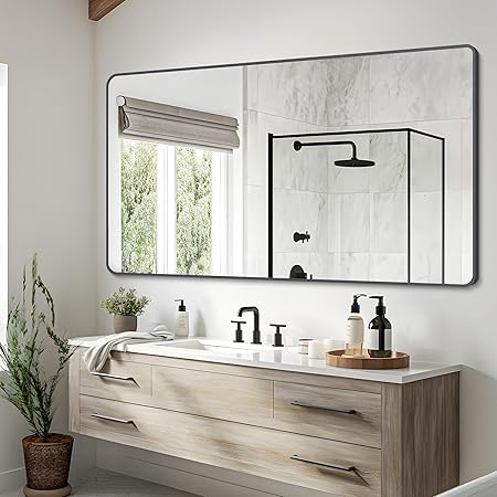 Bathroom Mirror, Matte Black Wall Mirror with Metal Frame