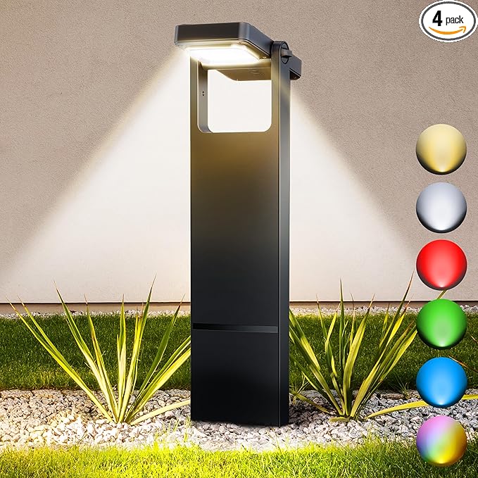 Solar Pathway Lights Outdoor 4 Pack, 360° Adjustable Panel