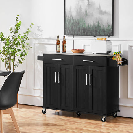 Rolling Kitchen Island with Stainless Steel Top