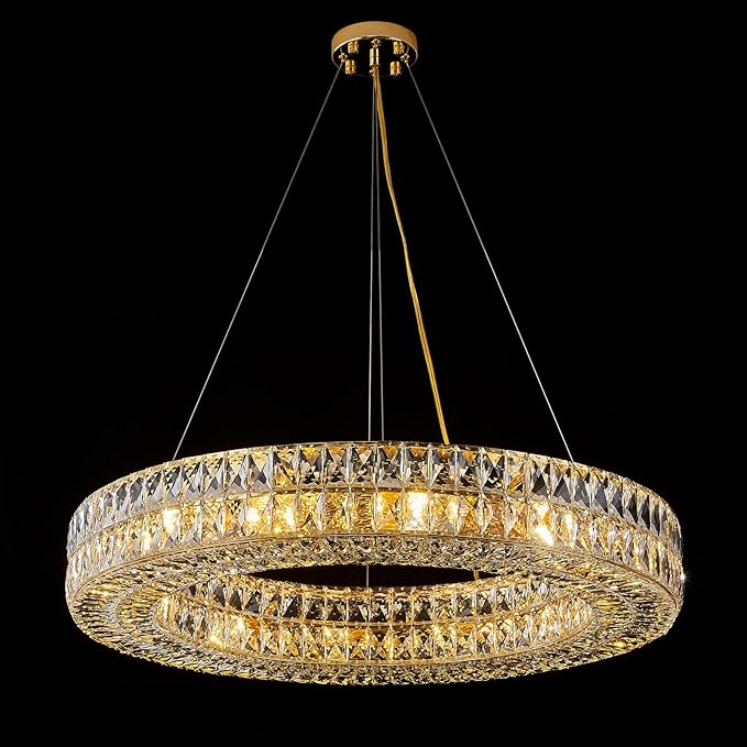 12-Lights Ring Crystal Chandelier, Modern Chandeliers Lighting and Hanging Ring Adjustable