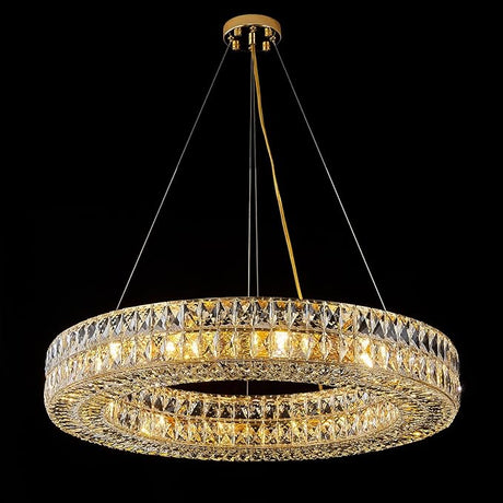 12-Lights Ring Crystal Chandelier, Modern Chandeliers Lighting and Hanging Ring Adjustable