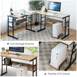 Tangkula 67 Inches L-Shaped Office Desk, Corner Computer Desk with Bottom Bookshelves & CPU Stand, Drafting Drawing Table with Tiltable Desktop, Corner Computer Workstation Home Office Desk