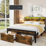 Full Size Bed Frame with 2-Tier Headboard