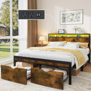 Full Size Bed Frame with 2-Tier Headboard