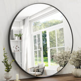 42 Inch Round Bathroom Mirror - Black Wall Mounted Circle Mirror with Metal Frame