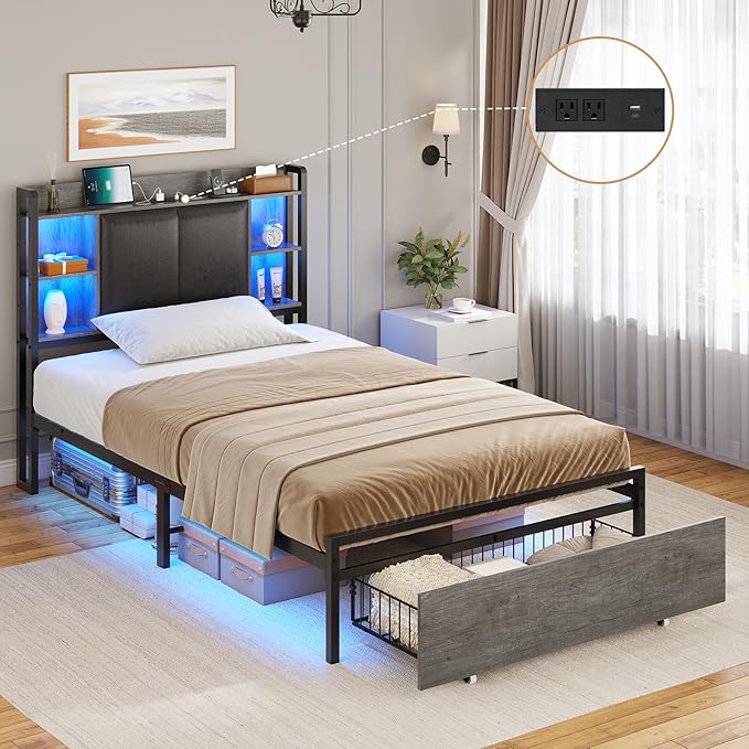 Twin Bed Frames with Storage Drawers and Headboard