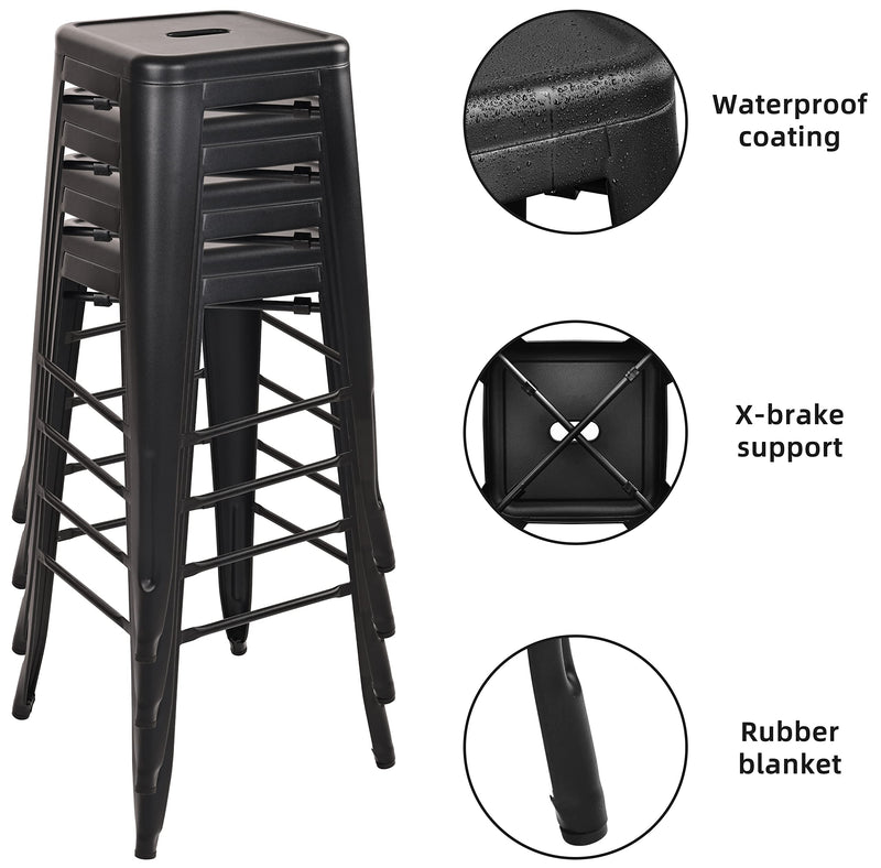 30 Inches Metal Bar Stools High Backless Stools Indoor Outdoor Stackable Kitchen Stools