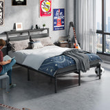 Full Size Metal Bed Frame with RGB LED Lighting & Charging Station