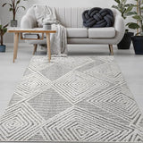 Palafito 8x10 Geometric Shag Diamond High-Low Pile Textured Indoor Area Rug (White