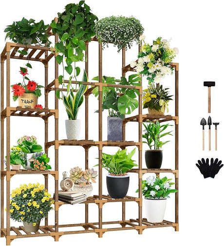 Plant Stand Indoor Outdoor, Tall Plant Shelf for Multiple Plants, 10 tiers 11 Pot Large Plant