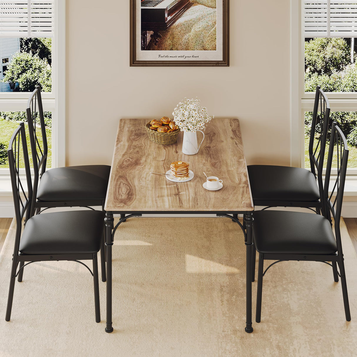 Table Set for 4 Modern Dining Table and Chairs Set 4 Chairs for 4 with Bench Wood Kitchen Table Set for Dining Room,