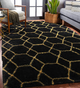 arge Fluffy Area Rug for Living Room Bedroom, 5x8 Black and Gold Rug,