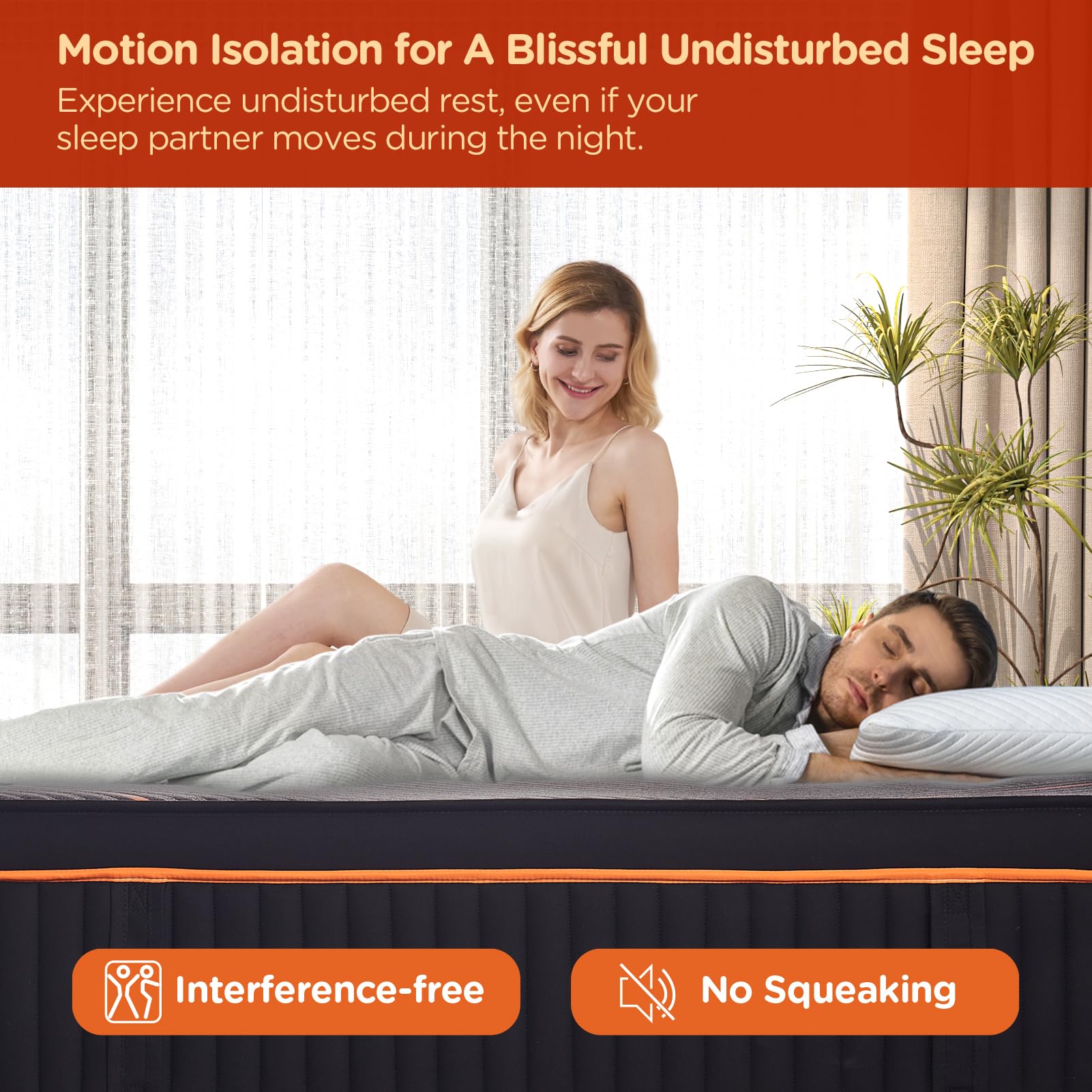 King Mattress, 14 Inch Plush Hybrid Mattress, Black Memory Foam