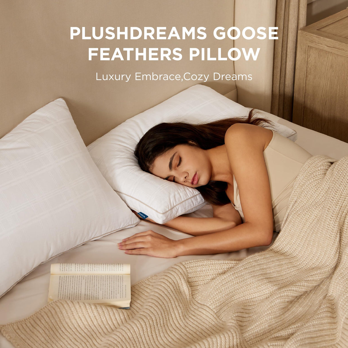 Luxury Goose Feathers Down Pillows - 300 Thread Count Cotton Cover