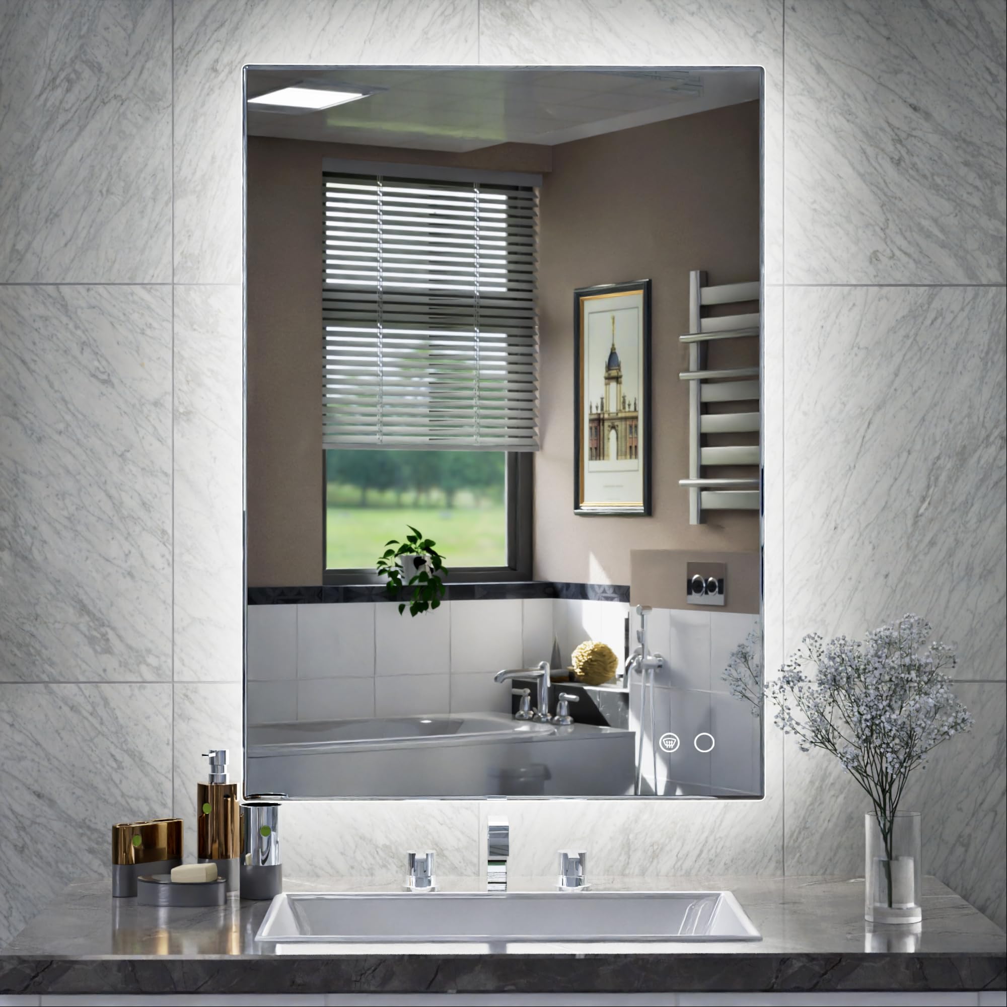 LED Mirror with Backlit, Anti Fog Lighted Mirror with Stepless Dimmable