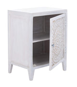 Thea 1 Door Carved Nightstand, White Washed