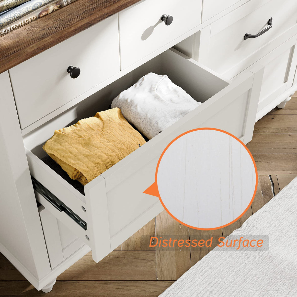 White Dresser for Bedroom with 6 Drawers, Kids Dresser TV Stand