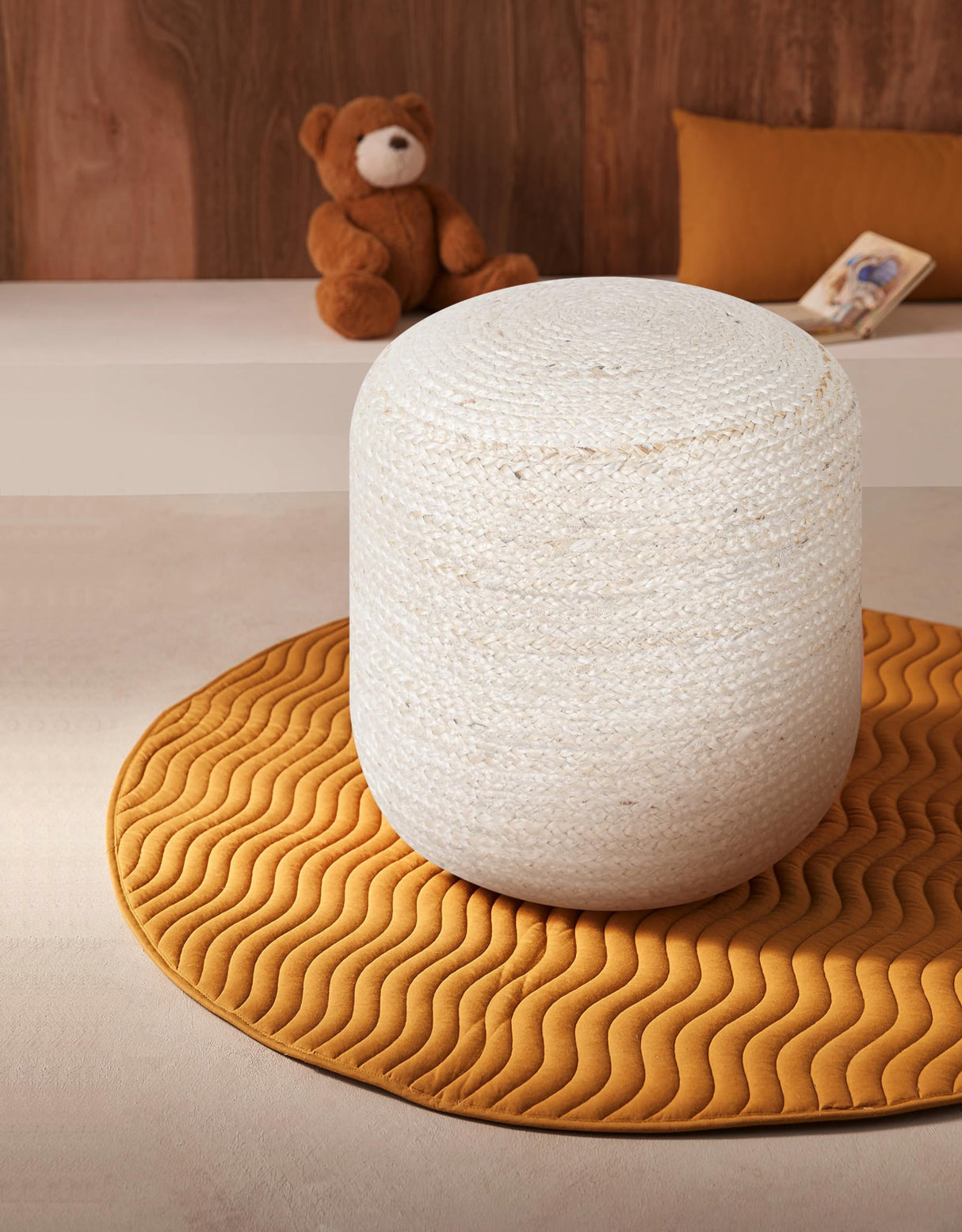 Jute Pouf Ottoman - Ivory, Boho Foot Rest Stool with Filler for Sofa, Kids Bedroom