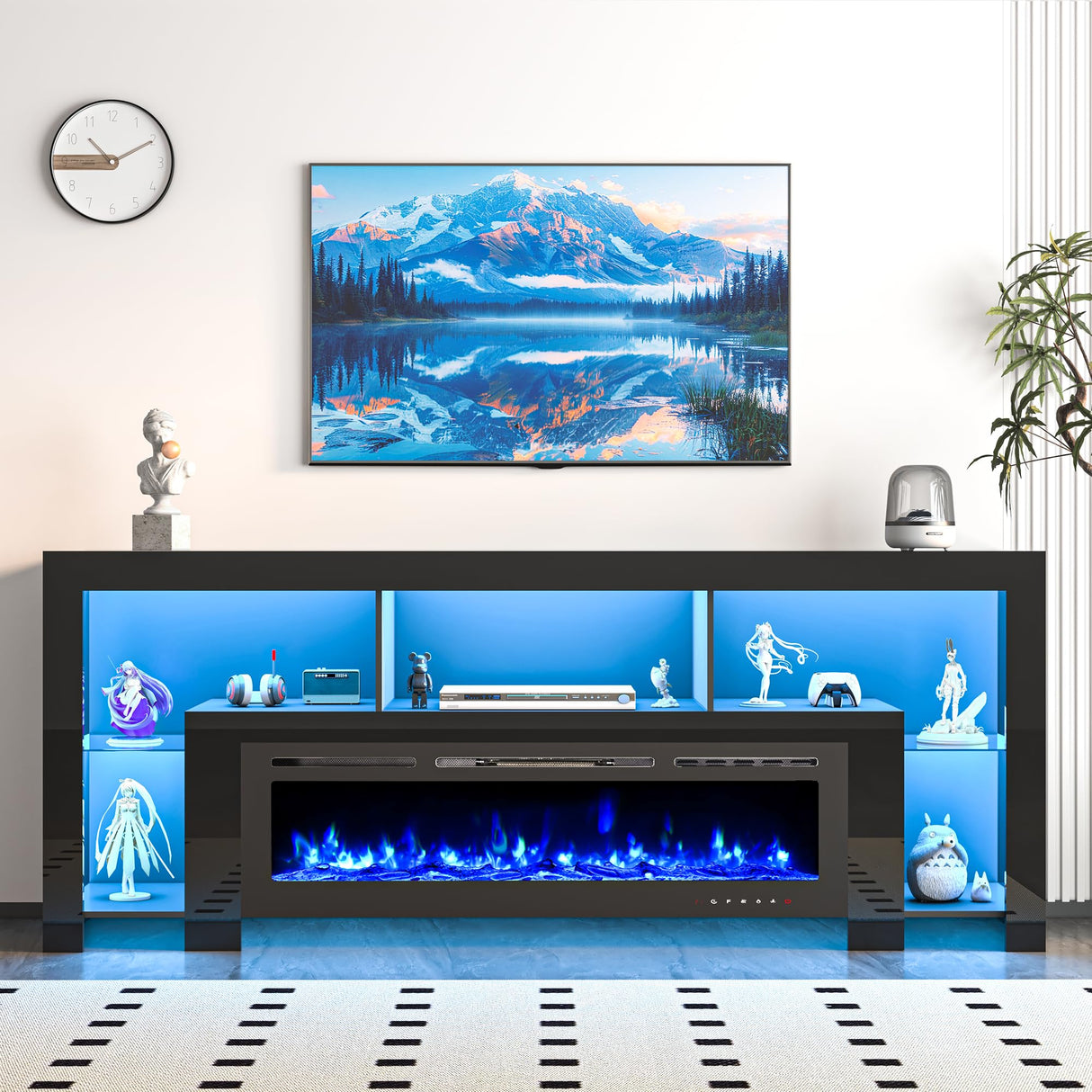 94.5" Fireplace TV Stand with LED Lighting & Charging Station