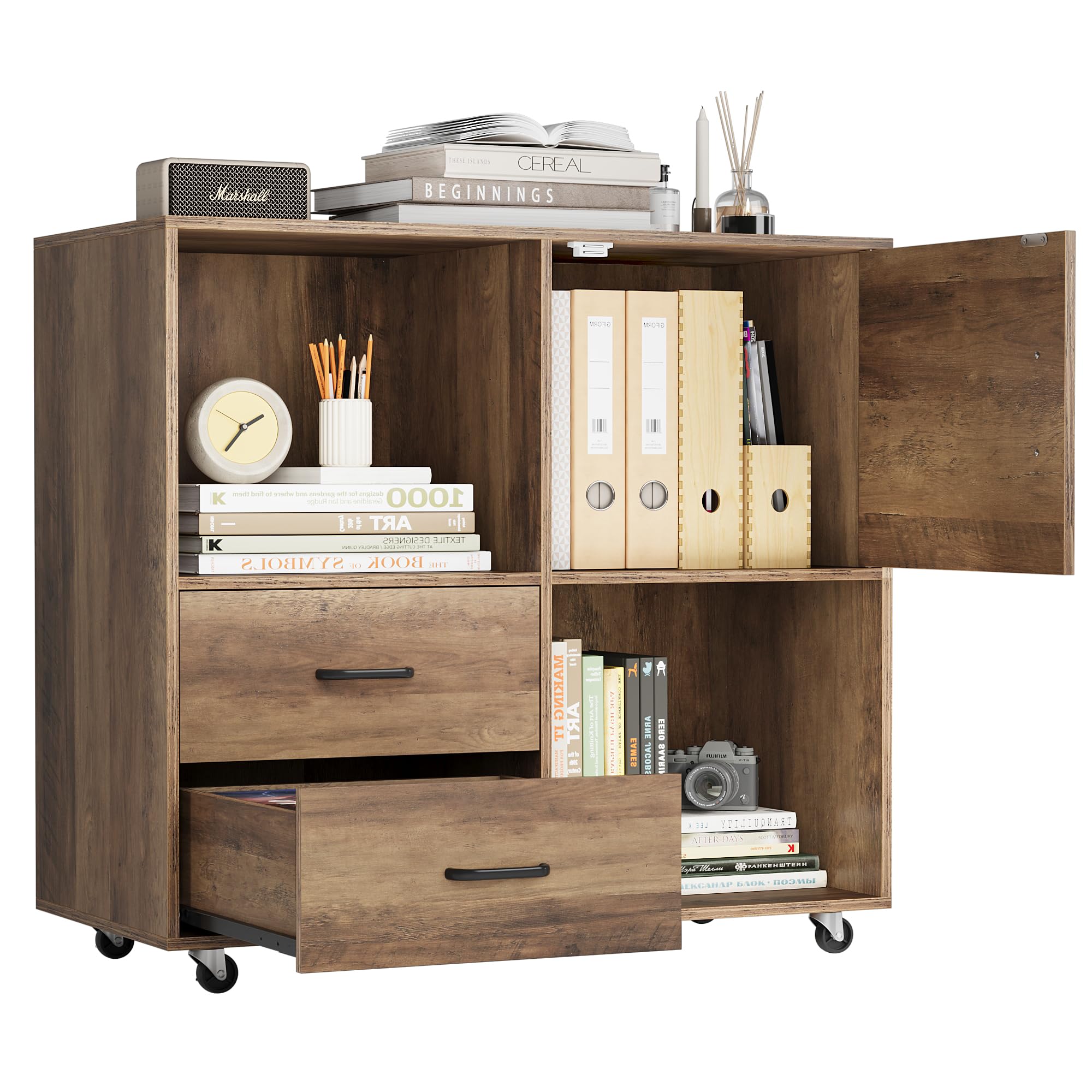 File Cabinet, Wood Filing Cabinet with 2 Drawers, Printer Stand Lateral Mobile