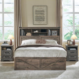 Queen Size Wood Bed Frame Farmhouse with 52" Tall Storage Bookcase Headboard