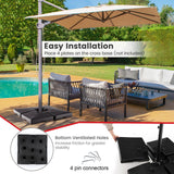 Giantex 284 lbs Fillable Offset Patio Umbrella Base, 4PCS Umbrella Stand Water Sand Weight for Cantilever Umbrella, Easy-Filling Spouts, Outdoor Market Umbrella Base Holder for Garden Yard Poolside
