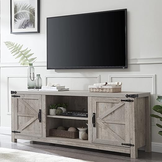 Farmhouse TV Stand for TVs Up to 75 inches, Wood Barn Door Media Television Console