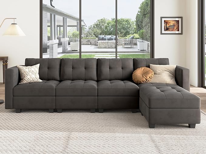 Modular Sectional Sofa with Storage Seat Convertible L Shaped Couch with Chaise Velvet