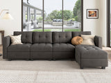 Modular Sectional Sofa with Storage Seat Convertible L Shaped Couch with Chaise Velvet