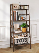 Bookshelf and Ladder Shelf, Bamboo Freestanding Open Storage Shelving Unit