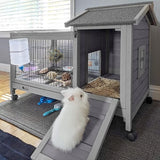 Rabbit Hutch Bunny Cage, Guinea Pig Cage Bunny Hutch Indoor, Wood Pet Cage