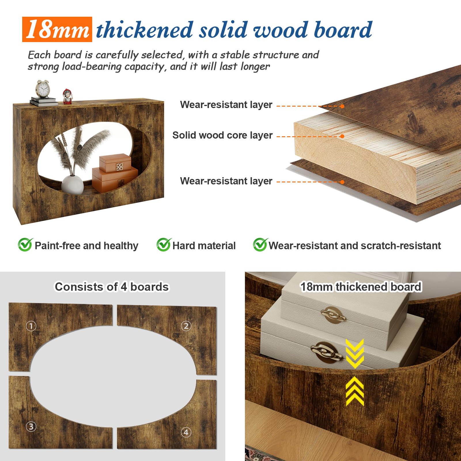 Solid Wood Console Table with Open Storage - Rustic Brown