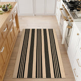 Black and Khaki Striped Rugs 3x5, Outdoor Cotton Hand Woven Front Door Mat,Washable