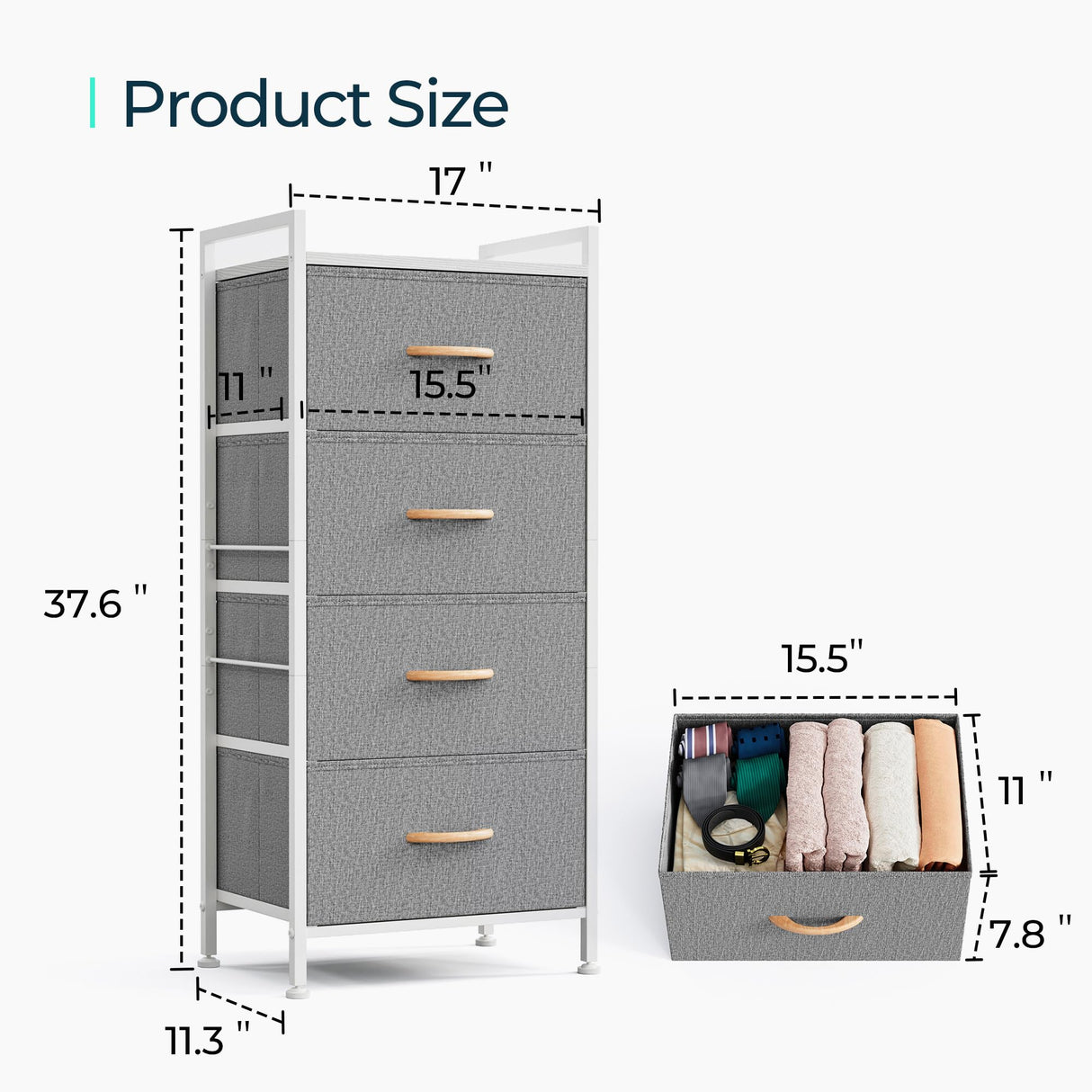 Dresser for Bedroom with 4 Drawers, Tall Dressers Storage Drawers