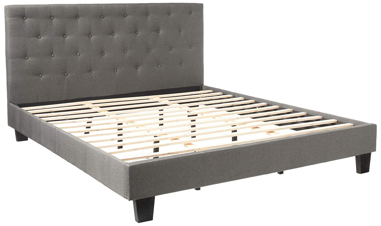 Furniture of America Roy Fabric Platform Bed with Button Tufted Headboard Design, California King, Gray