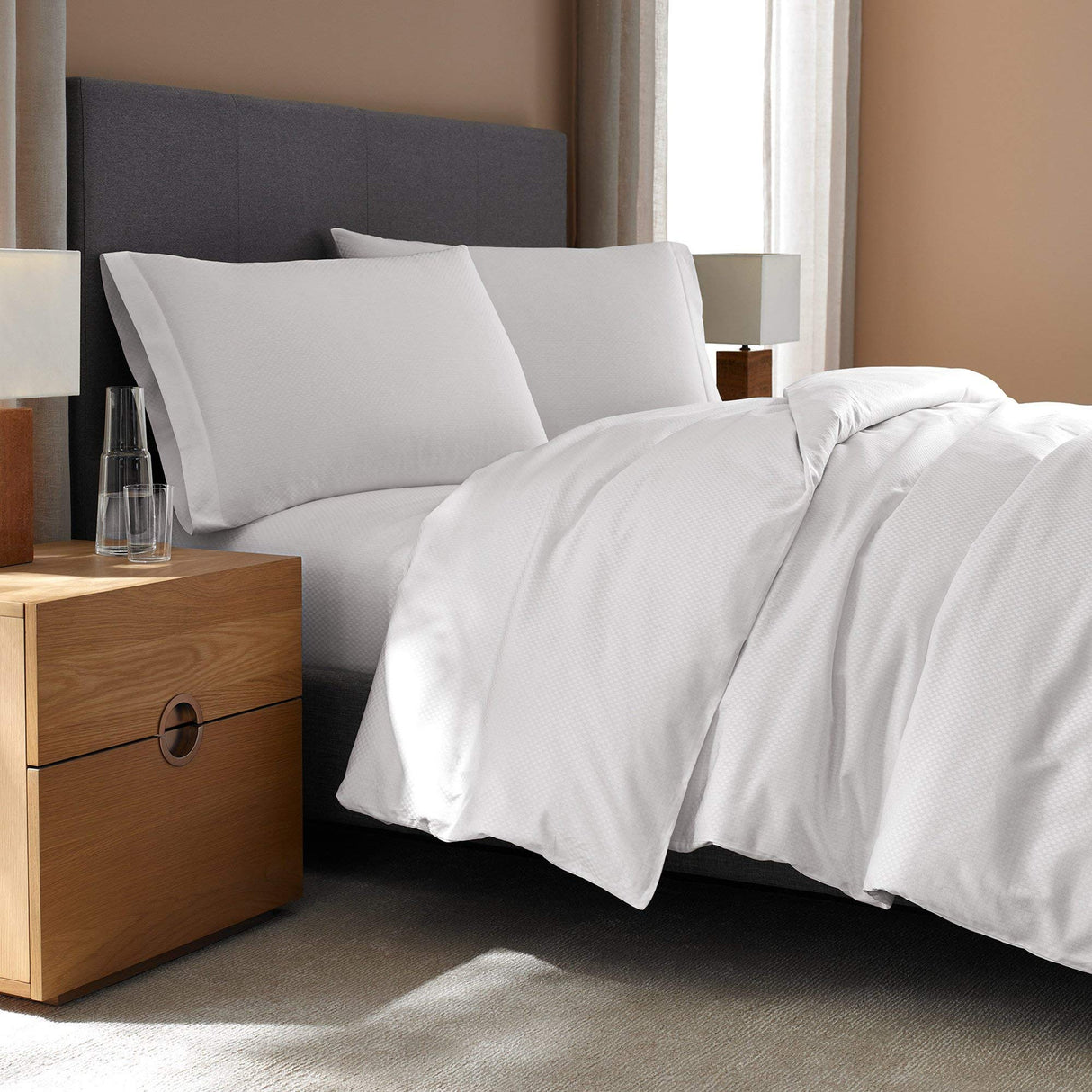 Checkered Sateen Standard Bed Bundle (King) - Luxury All-White Bedding Bundle/Includes