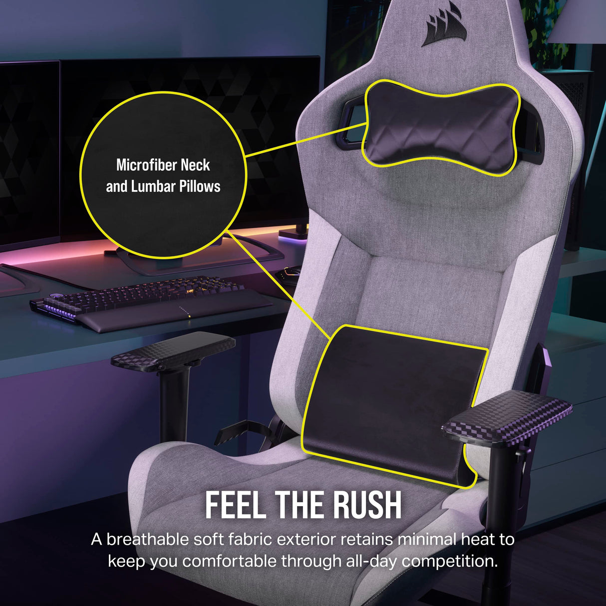 T3 RUSH (2023) Gaming Chair, One Size, Gray and White