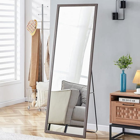 Full Length Mirror with Stand,Modern Full Length Mirror Black Solid Wood Thickened Frame Rectangle Floor Mirror Full Body Mirror Wall Mirror Dressing Mirror 65" x 22.8" (Black)