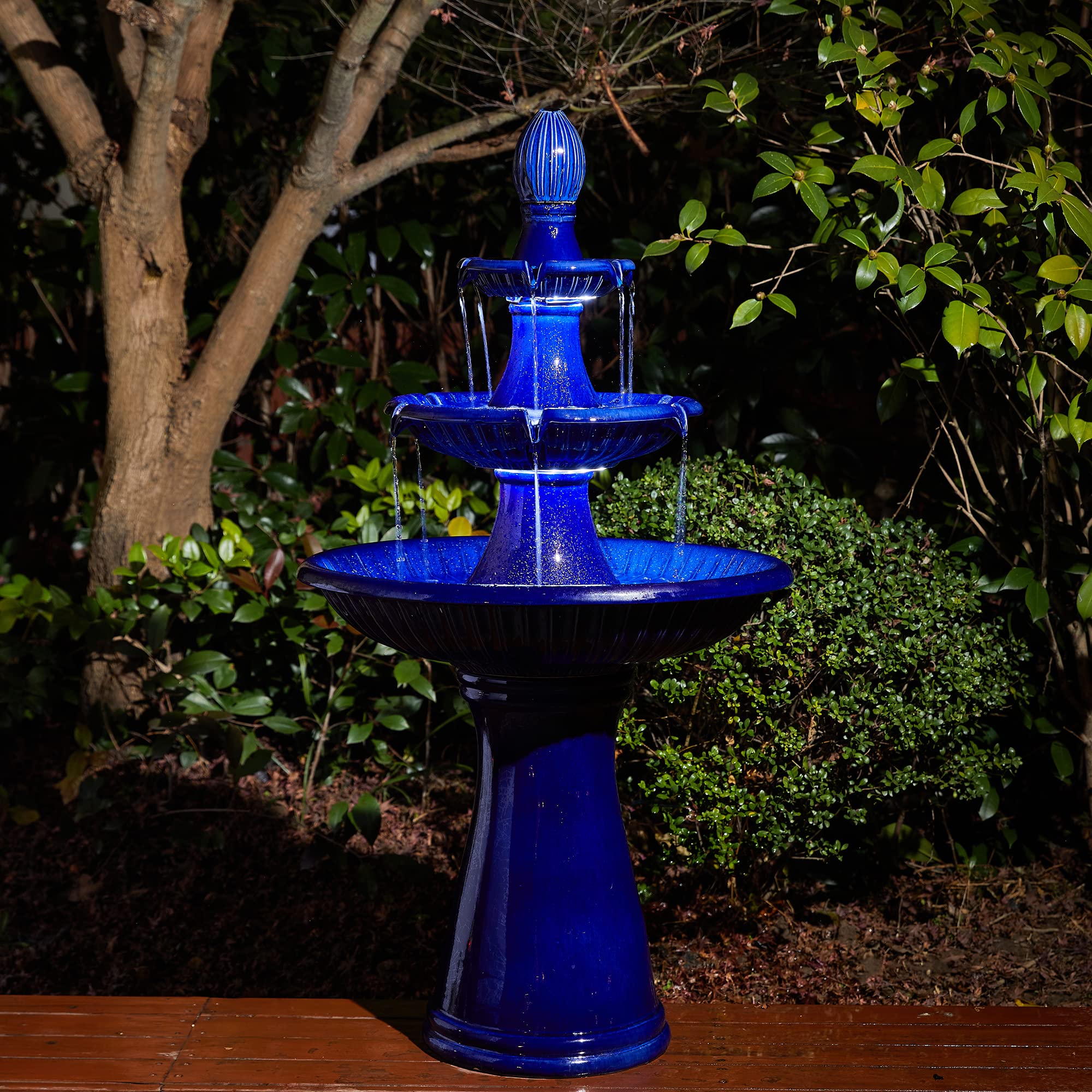 Water Fountain Outdoor Floor-Stand Fountain with LED Light & Pump Oversized 3 Tier
