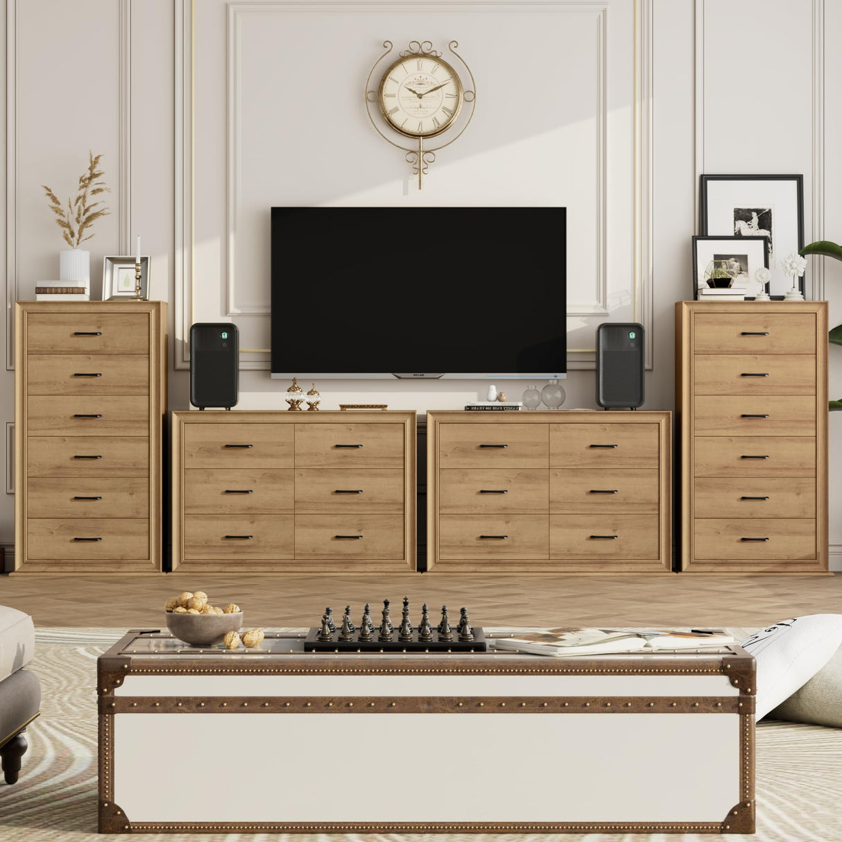 6 Drawer Double Dresser, 47.2" Wide Chest of 6 Drawers, Wooden Farmhouse Dressers for TV Stand