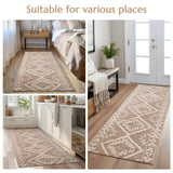 jinchan Boho Kitchen Runner Rug 2x5 Moroccan Trellis Hallway Runner Rug Washable Tribal Runner Non Slip Soft Geometric Thin Farmhouse Rug for Bedroom Bathroom Laundry Room Living Room Heathered Taupe