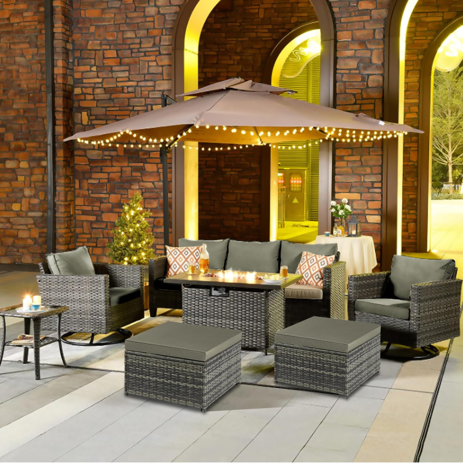 Outdoor Patio Ottoman PE Rattan Footstool All Weather Outdoor