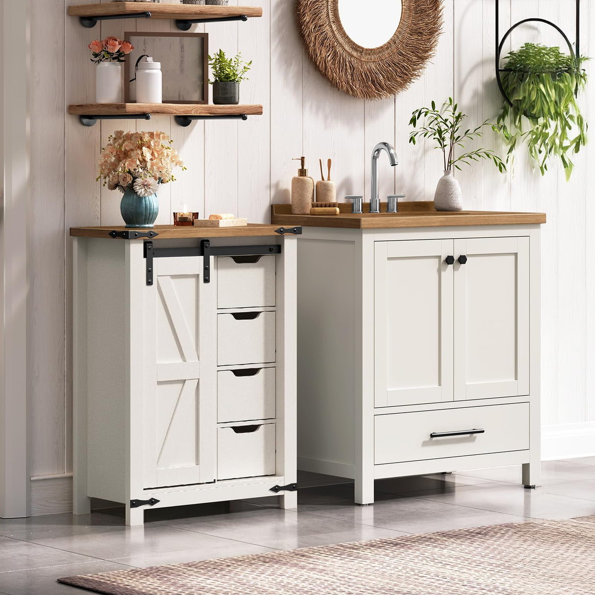 Bathroom Floor Cabinet, Farmhouse Storage Cabinet, Space-Saving Bathroom Cabinet