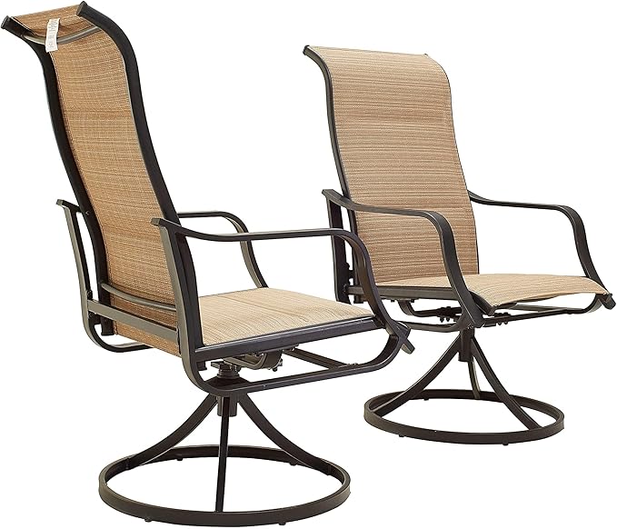 Outdoor Patio Swivel Dining Chair Sling Set with Textilene Fabric All Weather Frame (Set of 2), Blue-1