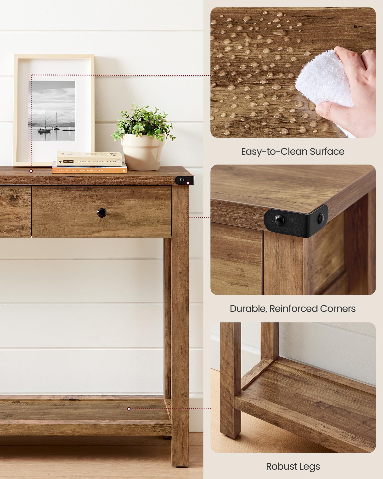 LIRY Collection Console Table with 3 Drawers - Farmhouse Entryway Sofa Table