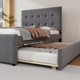 Upholstered Platform Bed, Linen Bed with Headboard and Trundle, Full, Grey